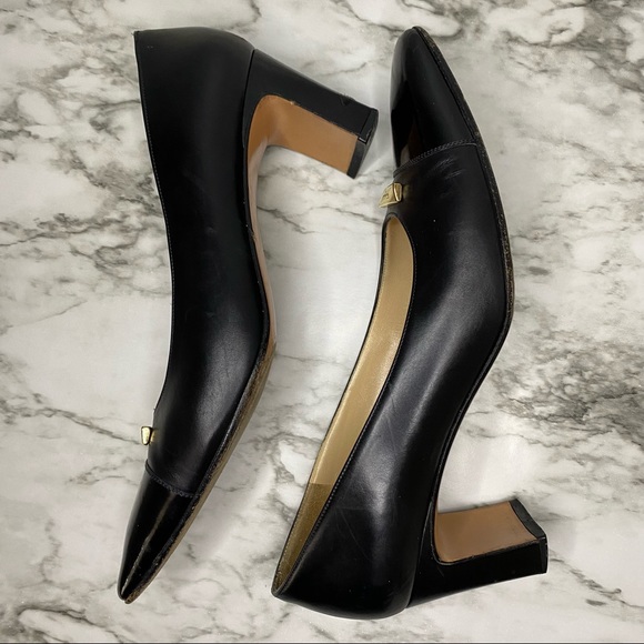 Vintage Salvatore Ferragamo Black Leather Patent Cap Toe Signature Heels 8.5 - Picture 2 of 10
